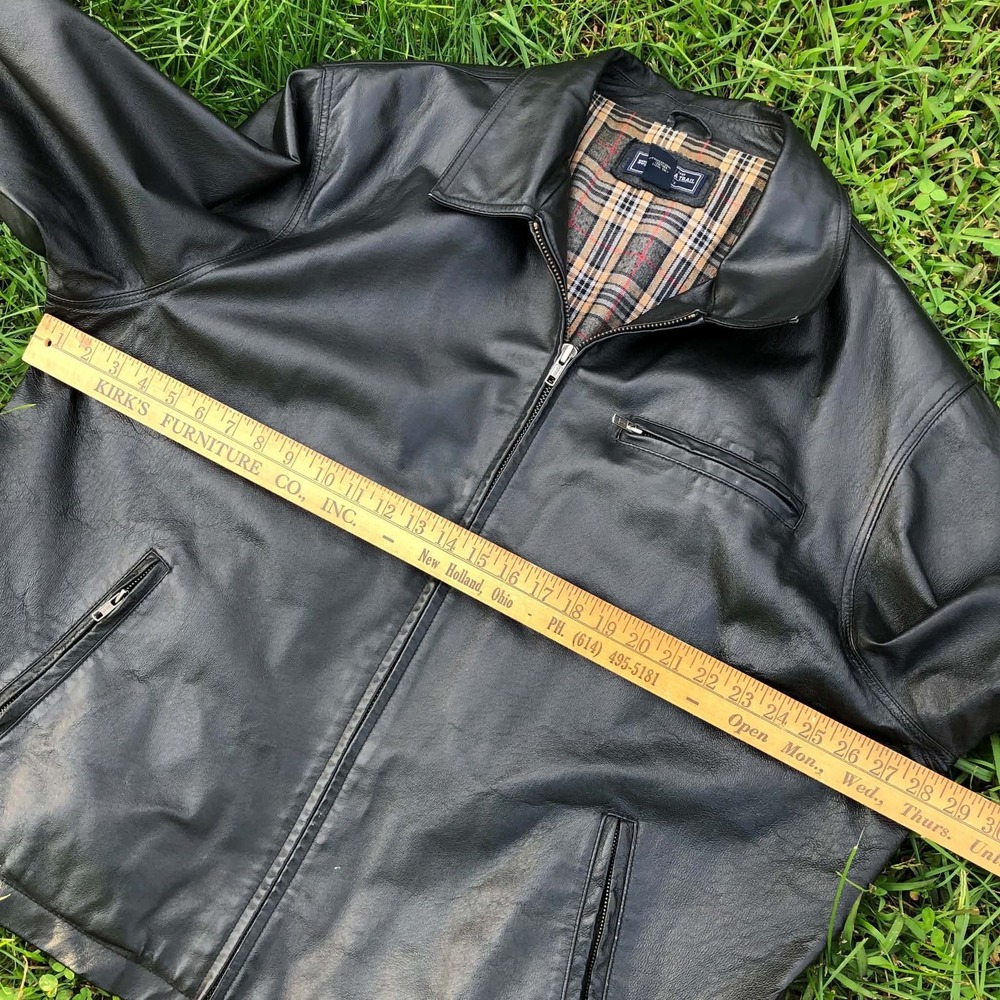 Susquehanna Trail Leather Jacket Mens XXL Black Tartan Plaid Lined Bomber Grunge - Picture 5 of 14